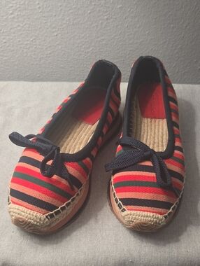 Tory Burch Striped Canvas Espadrilles in Coral, Navy & Green, 7